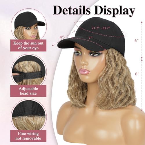 HANYUDIE Hat Wig for Women Wig Cap with Curly Hair Extensions Hat with Hair Wave Adjustable Baseball Cap Wigs - Image 3