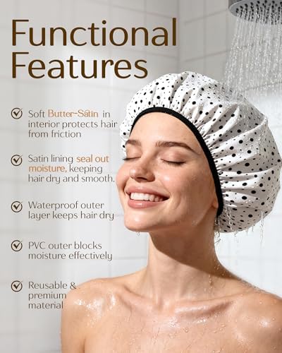 Yanibest Frizz Free Satin Lined Shower Cap with Soft Elastic Band - Image 3