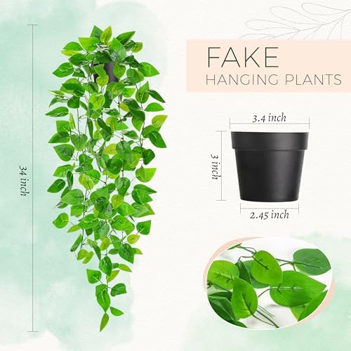 Der Rose 34" Fake Hanging Plant Artificial Pothos Vines Office Shelf Decor - Image 3