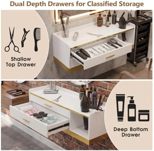 39.4" Wall Mount Salon Stations Floating Barber Desk (White) - Image 3