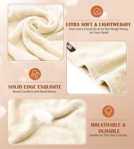 POPCHOSE Microfiber Hair Towel Wrap, 3-Pack, Beige, Pink, Blue - Image 3