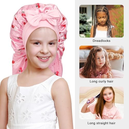 AWAYTR Kids Bonnets for Girls - Satin Long Hair Braid Bonnet for Sleeping - Image 4