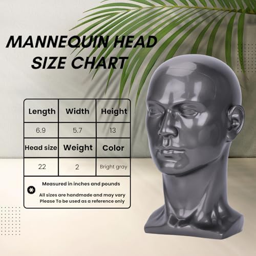 Male Mannequin Head – 13.7” Silver Gray PVC Wig Stand for Hats, Wigs, Glasses – Sturdy, Easy-to-Clean Display for Salon or Home Use - Image 4