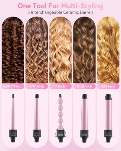 Ohuhu 5 in 1 Curling Wand Set, 0.35"-1.25" Interchangeable Ceramic Barrels - Image 2
