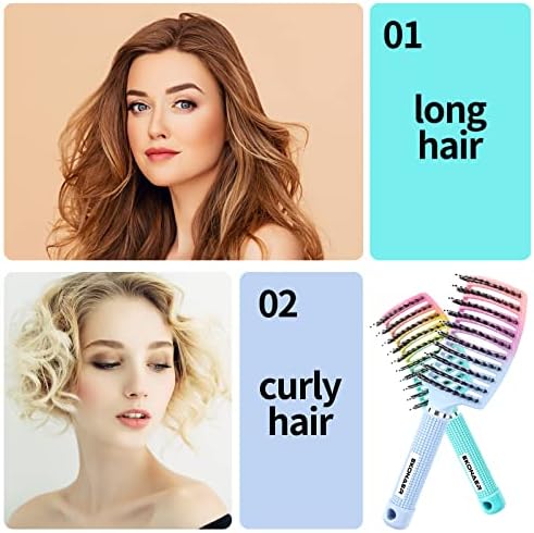 2 Pack Detangling Brush Getting Knots Out without Pain Adds Shine and Makes Hair Smooth,Detangler Boar Bristle Hair Brush for Adult & Kids Wet or Dry Hair(Green&Blue) - Image 2