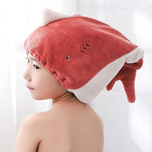 Hair Drying Towel for Kids Girls, Cute Cartoon Absorbent Quick Drying Bath Wrap Set for Bathing, Spa, Swimming Pool, Soft Microfiber Cap for Curly Long & Wet Hair, Red - Image 5