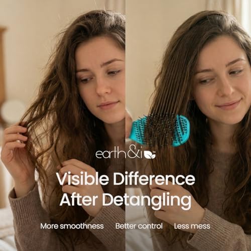 Earth & I Pain-Free Flex Detangler: Wet/Dry Curly Hair Brush, Teal Blue - Image 5