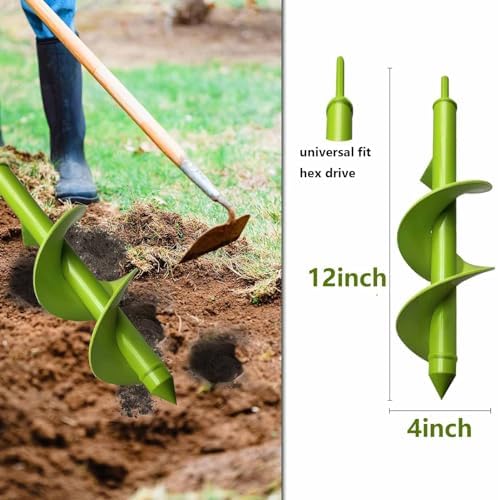 TCBWFY 4"x12" Auger Drill Bit for Planting and Digging Holes, Garden Plant Flower Bulb Rapid Bulb Planter Earth Auger Bit Post or Umbrella Hole Digger for 3/8" Hex Drive Drill - Image 2