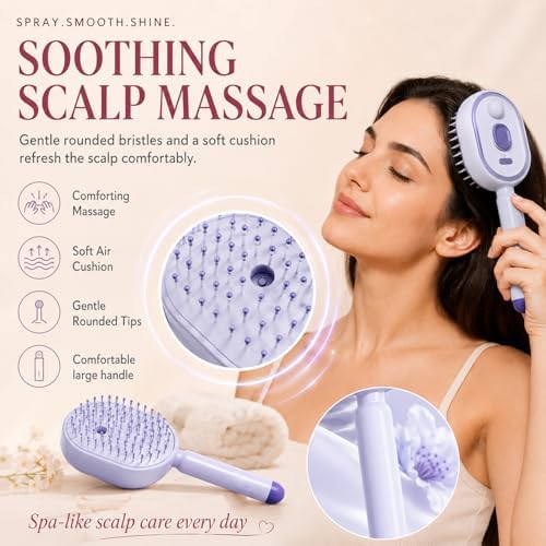 Electric Spray Air Cushion Massage Comb, 2026 Upgrade Electric Steaming Massage Hair Care Brush, Self-Cleaning Anti-Tangle Steam Brush for Hair, Anti-Static for Frizzy & Scalp Care (Pink) - Image 4