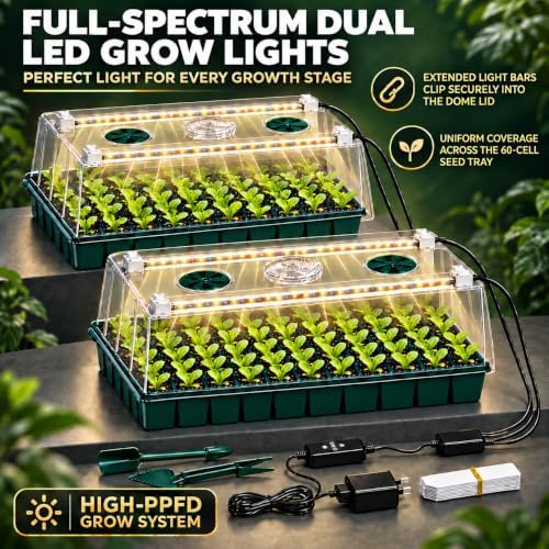2-Pack 60-Cell Seed Starter Tray with Grow Light, 1-24H Timer, PlantaPulse - Image 2