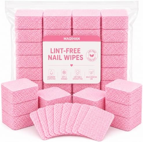 MAQIHAN 600 Lint Free Nail Wipes - Pink Nail Polish Remover Wipes Lint Free Nail Wipes Pads for Gel Nails No Lint Nail Glue Wipes Eyelash Extensions Toallitas Para Uñas Sin Pelusa Nail Supplies by MaqiIhanCustomOfficial