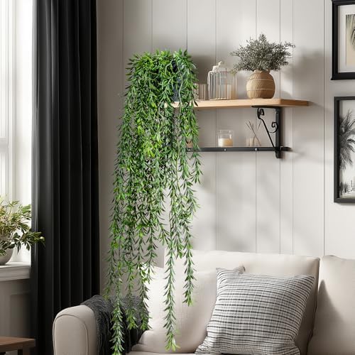 Artificial Hanging Plant 2 Pcs Faux Plant Ivy Vine Faux Eucalyptus Vines Fake Potted Greenery for Wall Living Room Home Shelf Office Bathroom Outdoor Indoor Decor (Type 4) - Image 6
