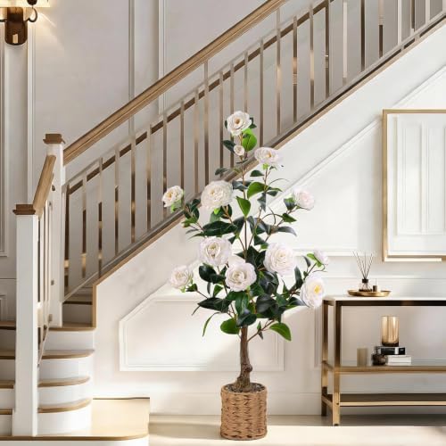 3FT Artificial Camellia Tree, Faux Camellia Plant Outdoor Camellia Flowers Tree Greenery Potted Plant for Living Room Door Patio Deck Yard Décor Outdoor Indoor - Image 7