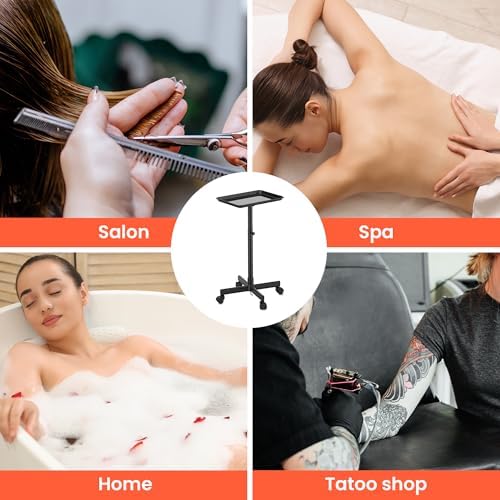 TASALON Rolling Salon Tray, Mobile Styling Station with Wheels Aluminum Rolling Tray Trolley for Salon Essentials, Adjustable Height or Hairstylist Tray with 10 PCS Disposable Salon Tray Cover - Image 7