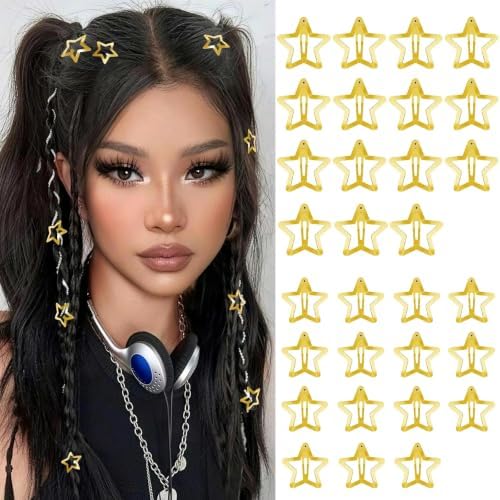 SAOROPEB Star Hair Clips 2000s Y2K Hair Accessories-30 PCS 1.18",1.57"-Gold by SAOROPEB