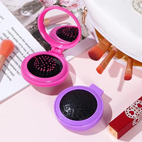 Heliltd 2pcs Folding Travel Mirror Pocket Hair Brushes, Round, Rose Purple - Image 6