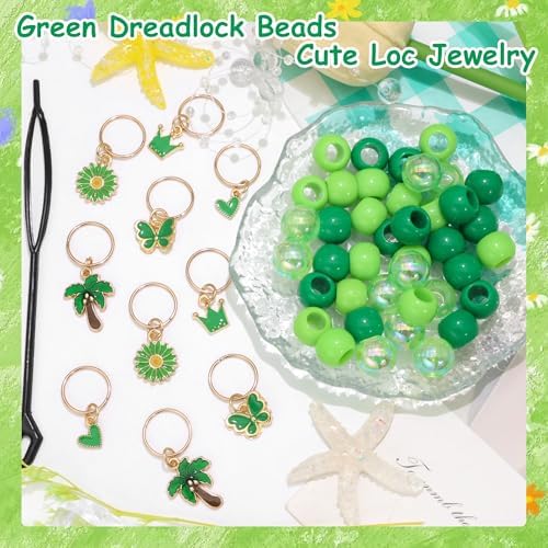 NAISKA 50PCS Green Hair Jewelry for Braids Cute Pony Beads Summer Loc Charms Daisy Flower Braids Jewelry Iridescent Dreadlock Beads 8 Styles Braids Accessories for Kids Girls - Image 5