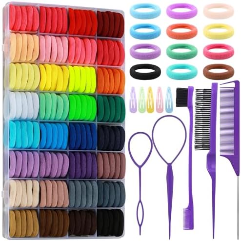 Cotton Toddler Hair Ties 32 Colors, 320 Pcs Baby Hair Ties with 15 Hair Styling Tools Organizer Box, Soft Seamless Elastic Hair Bands Hair Accessories for Girls Kids by auroray