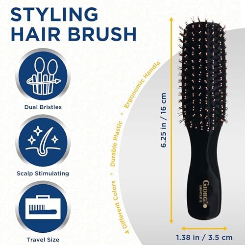 Giorgio Gentle Mini Hair Brush for Men - Dual Length Bristles for Fine and Thick Hair, Scalp Massager, Detangler, and Travel Brush - Image 2