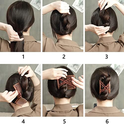 3 Pieces Elastic Magic Hair Comb Stretchy Double Comb Hair Forks Clips for Women Beaded Hairpins Girls Vintage Hairstyle Multipurpose Hair Accessories (Brown Black Navy) - Image 5