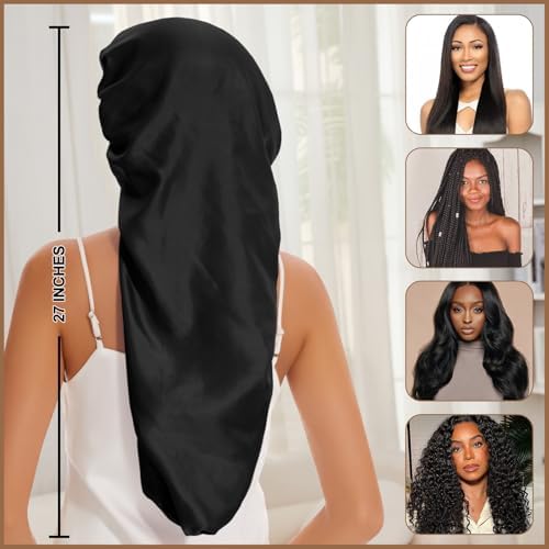DEMAZALO Silk Long Bonnet for Braids & Curly Hair, Silk Satin Bonnet for Sleeping, Extra Large Bonnets for Women Braid - Image 7
