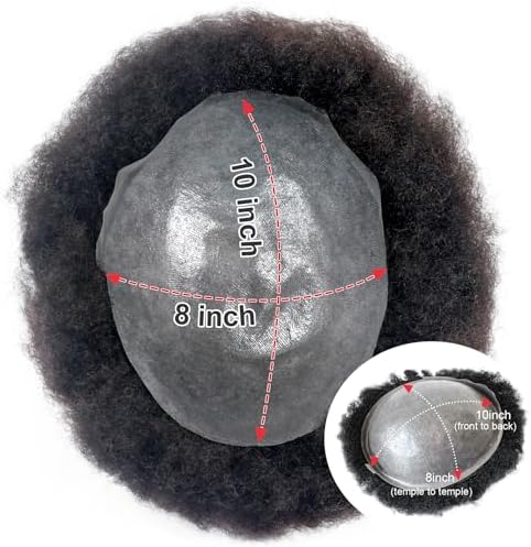 Mens Afro Curly Toupee 10MM Weave Hair Unit for Black Mans Human Hair Wigs PU 1B# Off Black Mens Hairpiece 8x10inch Kinky Curly 360 Wave Patch Units for African American - Image 2