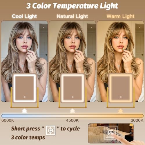CraftCraze Makeup Mirror with Lights Vanity Mirror Dimmable|15"x13" Gold - Image 2
