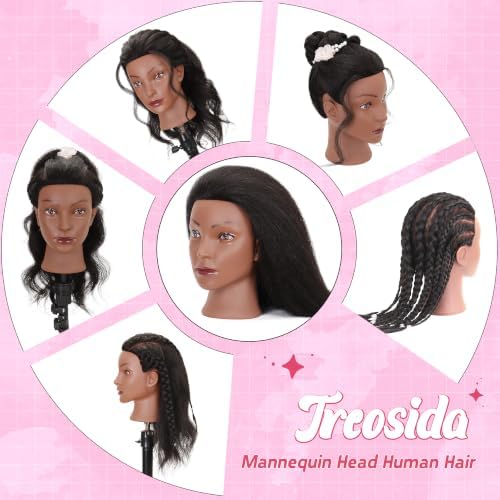 Mannequin Head 100% Human Hair Black 16" for Cosmetology & Hairdressers - Image 3
