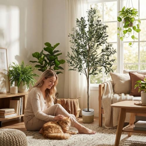 Artificial Olive Tree, 6ft Faux Tree with Woven Basket for Home Decor - Image 2