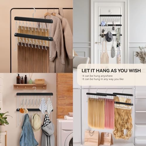 2 Pack Hair Extension Holder & Hanger – Braiding Rack Stackable Hair Extension Storage Rack for Styling, Rotatable Wig Organizer Stand for Wigs, Hairpieces, Clip/Tape Ins and Accessories - Image 5