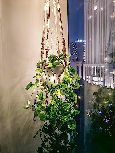 Comtelek Fake Hanging Plants with Lights Artificial Plants for Home Decor Macrame Plant Hanger with Fake Vines Faux Hanging Planter for Wall Ceiling Bedroom Bathroom Kitchen Office Boho Decor Indoor - Image 5