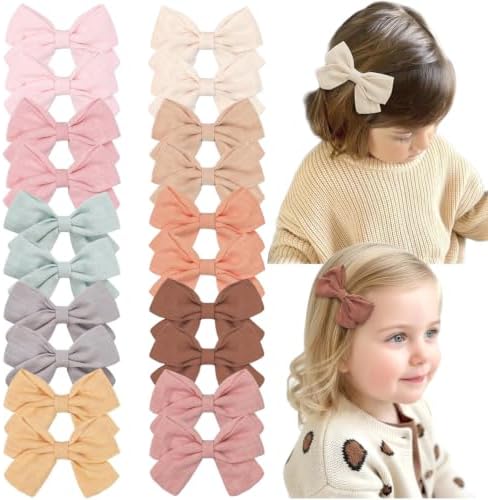 CÉLLOT Girls Hair Bows Linen Fabric 3.5" Bows Alligator Clips for Toddlers by C%C3%89LLOT