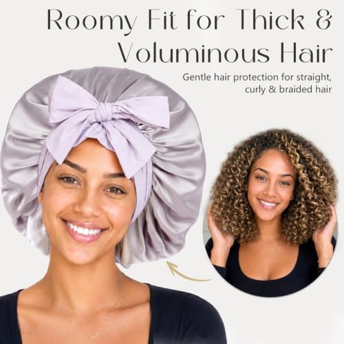 ZIMASILK 100% Mulberry Silk Bonnet for Sleeping Women Hair, Large, Purple - Image 3