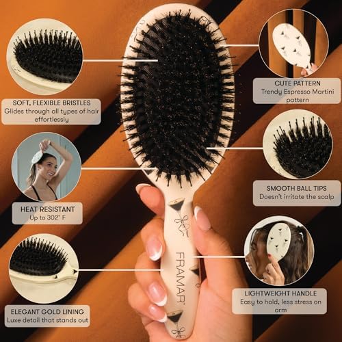 FRAMAR Soft Boar Bristle Hair Brush For Women, Boars Hair Brush For Women - Image 2