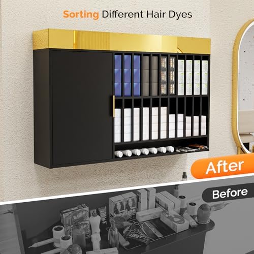 OmySalon Salon Staion Barber Color Bar, Hair Color Organizer Rack, Salon Hair Color Cabinet with Drawers & Adjustable Shelves, Wall Mounted Tube Storage Station for Salon Display, Black - Image 6