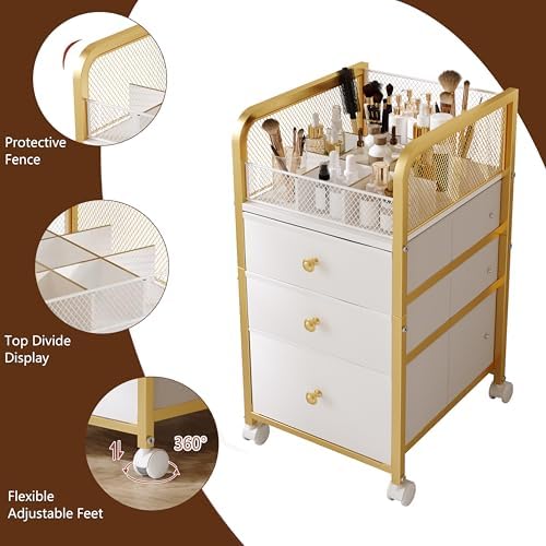 Rolling Makeup Organizer Cart with 3 Drawers Under Desk Storage - Image 5