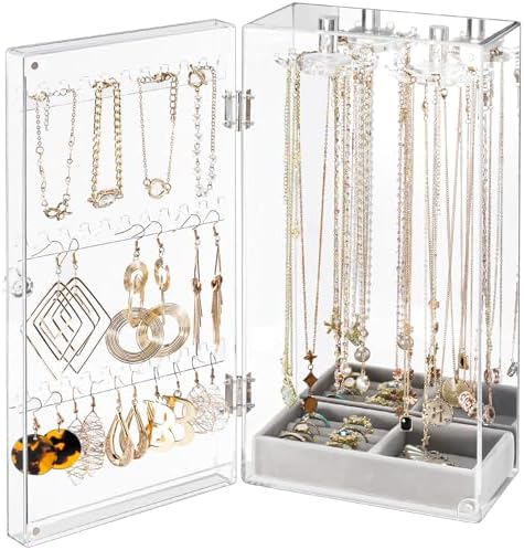 Lolalet Earring Holder Organizer, Acrylic Jewelry Organizer Rotating Clear Earrings Display Box, Dust-proof Jewelry Storage Case with Velvet Tray -Earringmirror by Lolalet