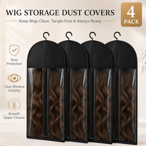 4 Pcs Wig Storage Bags, Hair Extension Holder with Hanger for Multiple Wig - Image 6