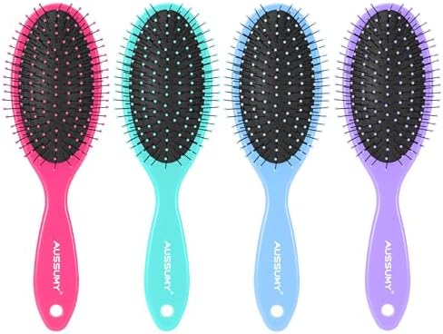4 Pack Detangling Hair Brush - Air Cushion Detangler Hairbrush with Ultra Soft Bristles for Effortless Tangle Removal - For Wet Dry Damaged Curly Hair for Women Men Boys Girls Adult Kids -Mixed Colors by Aussumy