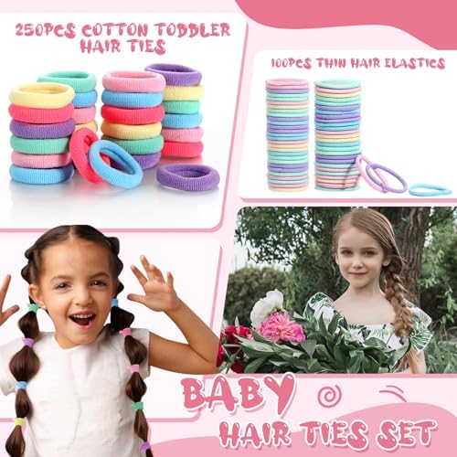 auroray 360PCS Soft Cotton Hair Ties for Toddlers & Baby - No Damage Elastics Seamless Ponytail Holders for Little Girls Daily Hair Accessories - Image 4