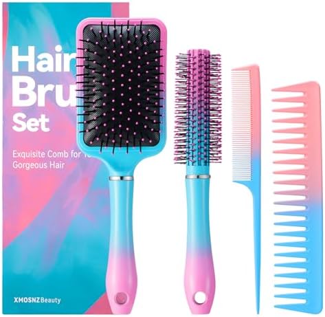 Hair Brush Set Anti Static Massage Oval Comb Paddle Brush for Women, 4pcs Hair Brush Detangling Brush and Hair Comb Set for Men and Women, No More Tangle Hairbrush for Curly Natural Hair by XMOSNZbeauty