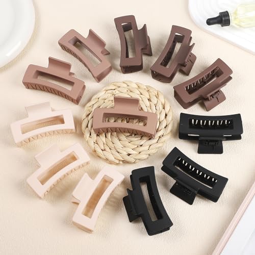 12 Pcs Medium Hair Clips for Women, 3.5 Inch Square Claw Clips, Colorful Hair Claw Clips for Thick and Thin Hair, Bulk Hair Accessories for Women and Girls- Brown - Image 4