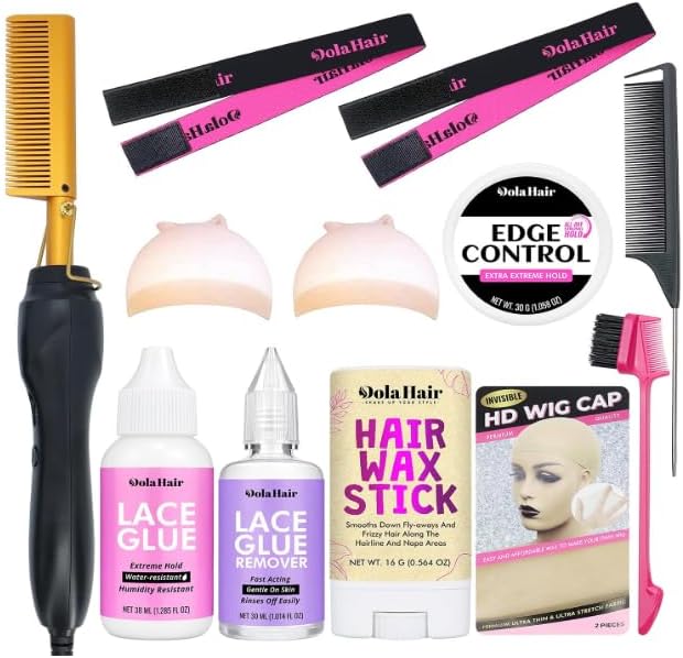 Dolahair Electric Hot Comb for Wigs Hair Straightener Electric Pressing Combs Lace Front Wigs Flat Iron Comb Lace Melting Band wig kit with hot comb wig installation kit by Dolahair