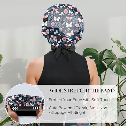 Satin Hair Braid Bonnet for Sleeping Double Layer Elastic Wide Soft Tie Band Hair Silk Lined Sleep Cap Women Girls - Image 5