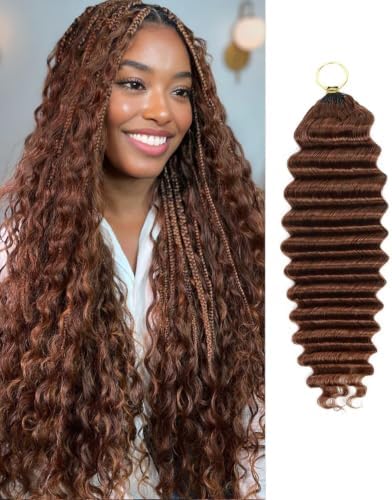 30# Auburn Brown 18 Inch Human Crochet Hair for Black Women, Feather Crochet Extensions 55g 40 Strands, Resusable Miracle Look Hair Bundles, Soft Lightweight Small Knots Deep Wave by VDZ100HumanHair