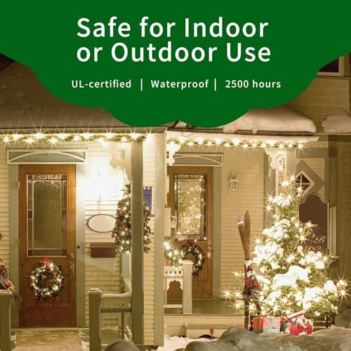 Ultra-Bright Connects End to End Warm White Christmas Mini Light 300L 63.8Ft(2Sets-Each 150L)UL Listed Incandescent Bulb String Light for Indoor Outdoor Holiday Garden Christmas Tree Decor - Image 4