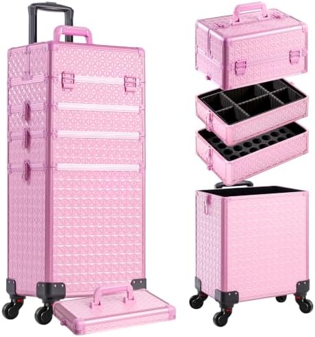 AROUS 5 in 1 Rolling Makeup Train Case with Lid Cosmetology Case on Wheels by Unknown