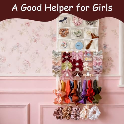 Headband Holder Bows Organizer for Girls | High Capacity Wall Mounted Hair Accessories Organizer Holder for Hair Bows & Clips | Girls Room Wall Decor (Red) - Image 6