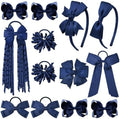DEEKA Navy Blue School Hair Accessories Set 13 Pcs Uniform Hair Bow Headband Clips Hair Ties Curly Korker Bows for Little Toddler School Girls (Navy) by DEEKA