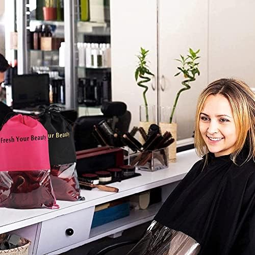 10 Pieces Wig Bags Hair Extension Storage Holder with Drawstring Hairpieces Ponytail Carrier Case Portable Dust Covers Large Size for Bundles, Wigs Tool, Gift and Travel (Large,Rose red) - Image 5